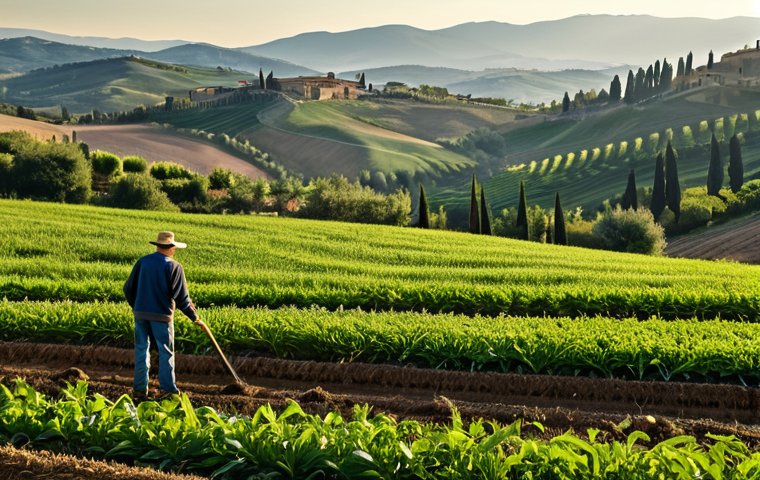 음식의 진화와 혁신의 역사 - Regenerative Agriculture in Tuscany**
"Scenic view of a Tuscan farm implementing regenerative agric...